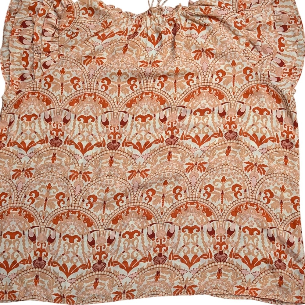 Rose + Olive Orange Paisley Ruffle Flutter Sleeve Tassel Boho Blouse XL - Picture 5 of 7
